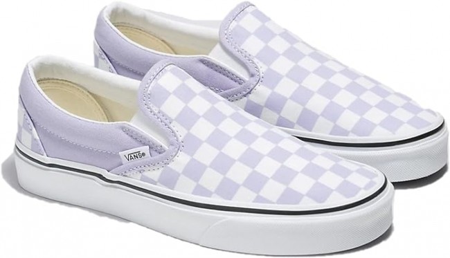 Lavender checkered slip on vans shop