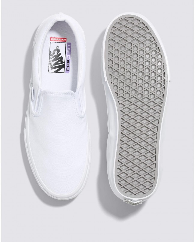 Vans slip on pro white white cheap